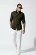 Green Plain Relaxed Fit Full Sleeve Dual Pocket Utility Exclusive Shirt