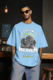 Heaven Blue Oversized Chest Graphic Printed Tshirt