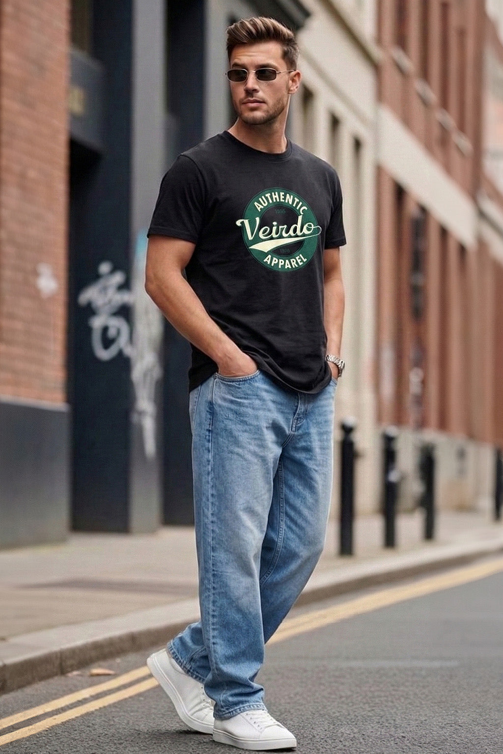 Veirdo Authentic Black Regular Fit Printed T-shirt