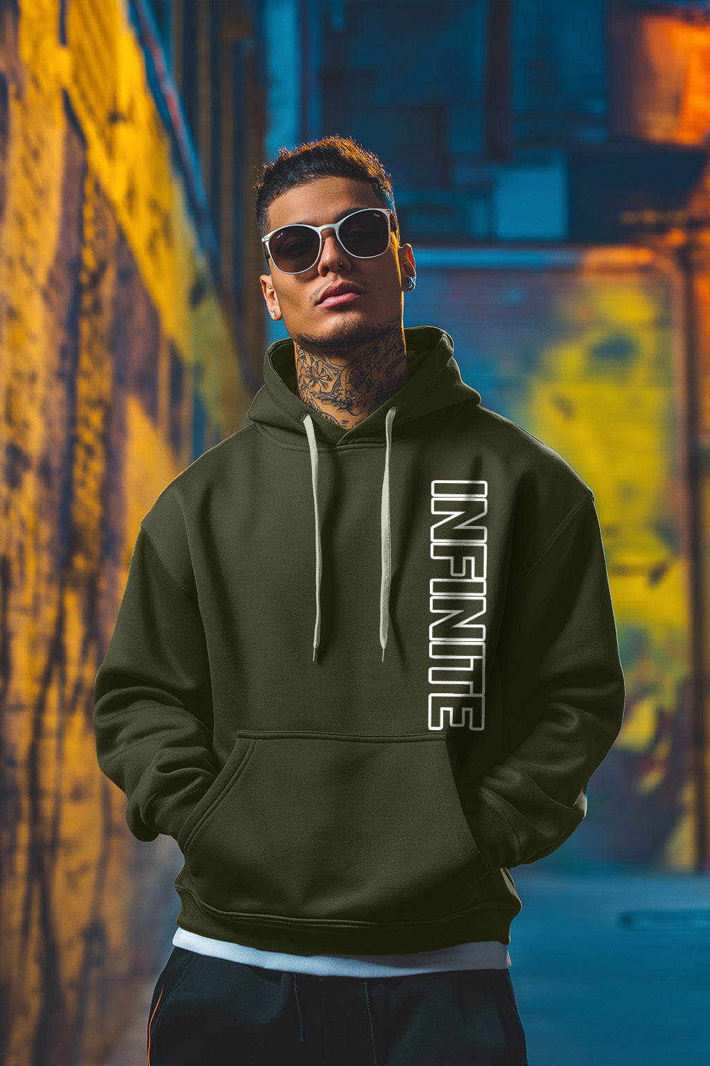 Infinite Olive Placement Typographic Printed Hooded