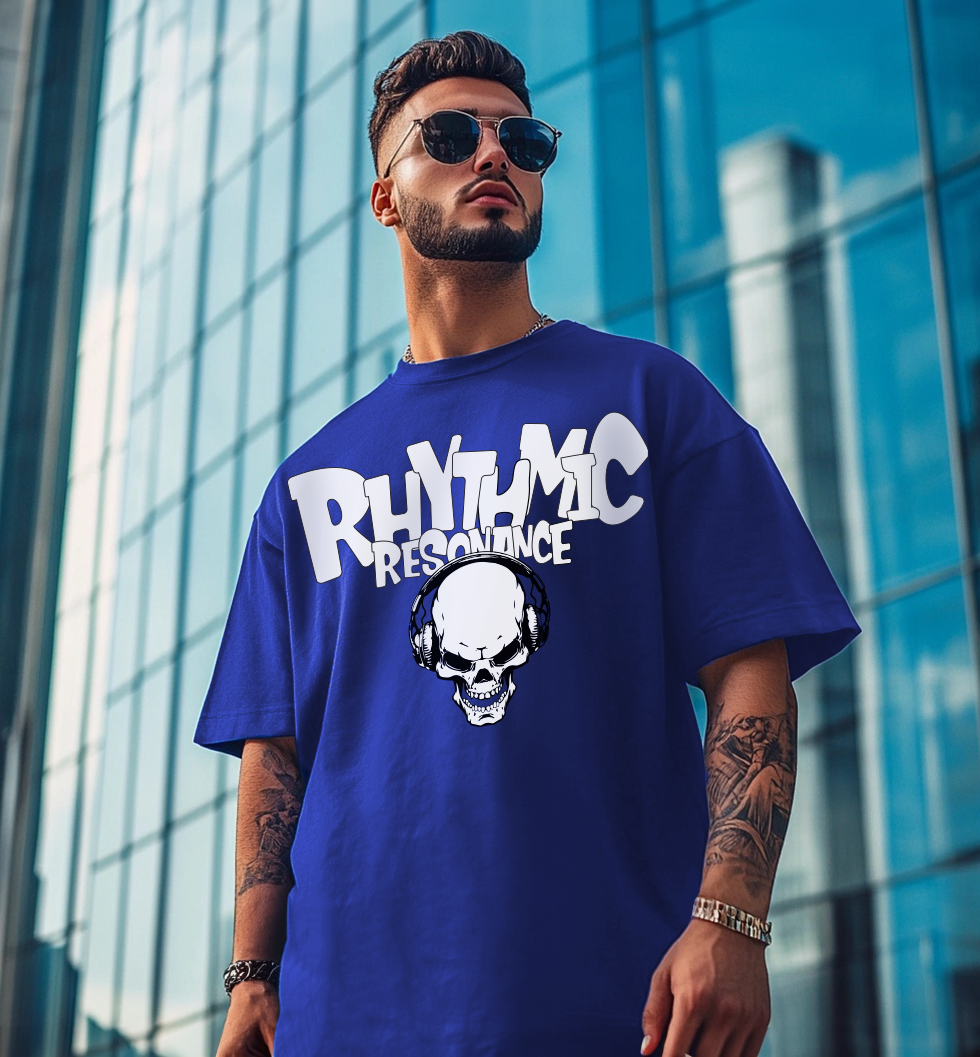 RHYTHMIC Royal Blue Oversized Typographic Front Printed Tshirt