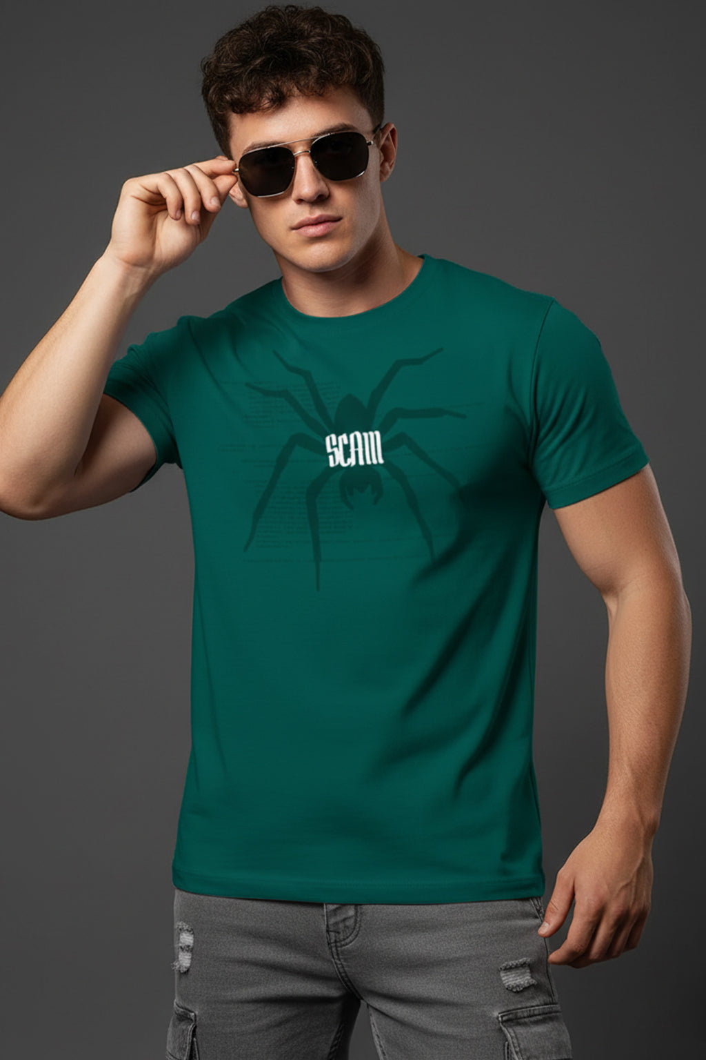 Spider Green Regular Fit Printed T-shirt