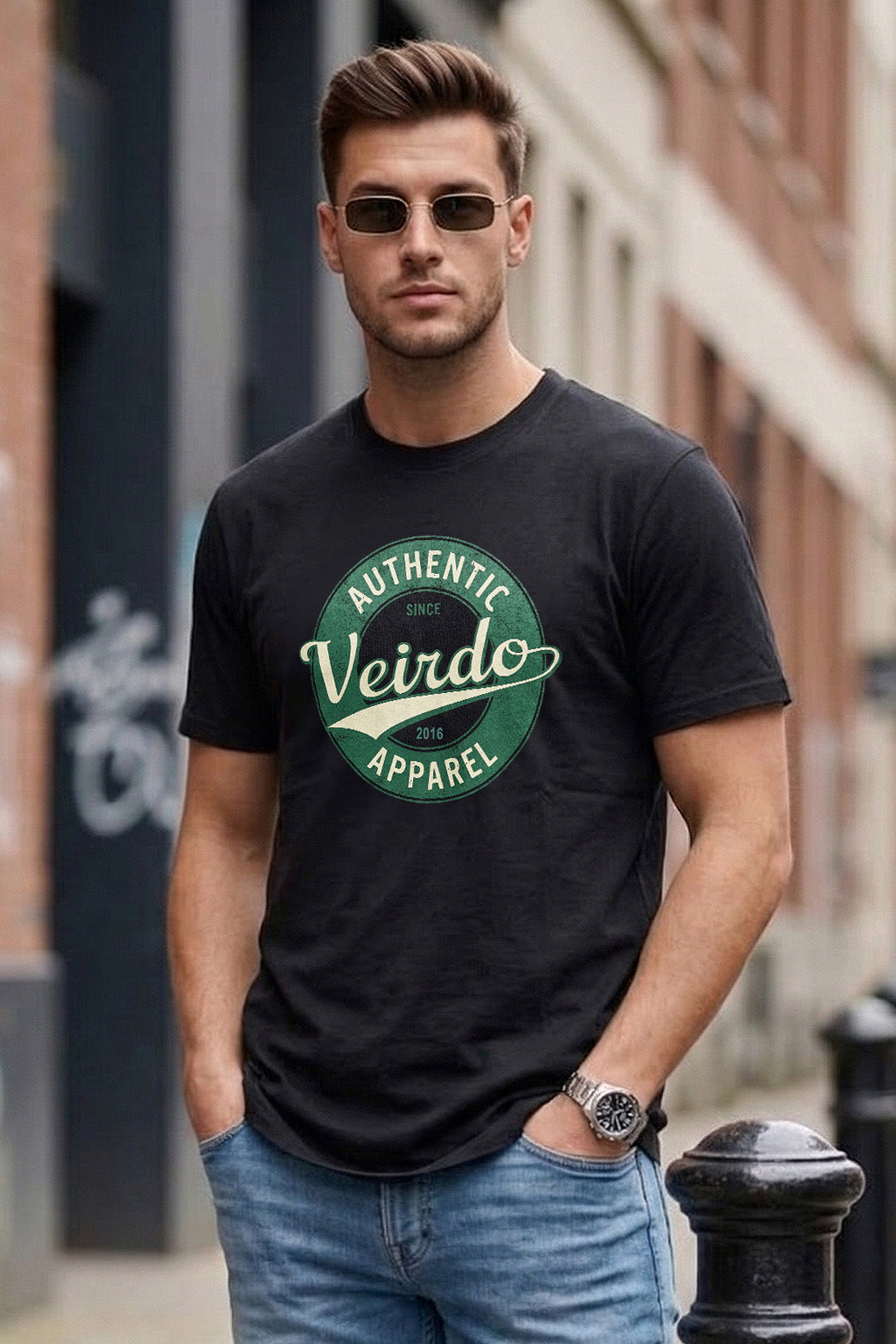 Veirdo Authentic Black Regular Fit Printed T-shirt