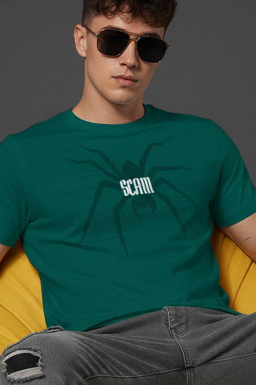 Spider Green Regular Fit Printed T-shirt