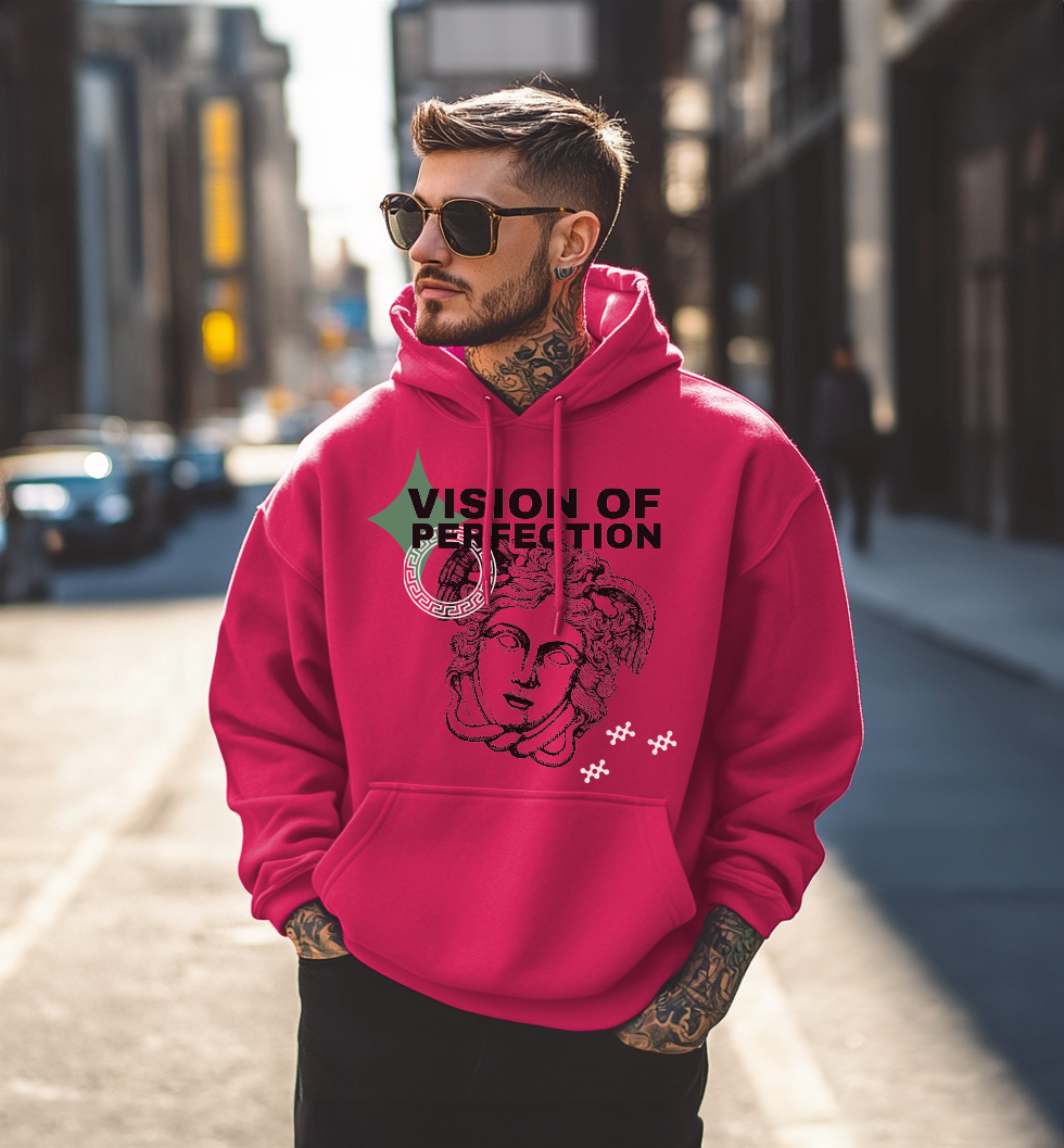 Vision of Perfection Magenta Front Typographic Regular Fit Hoodie