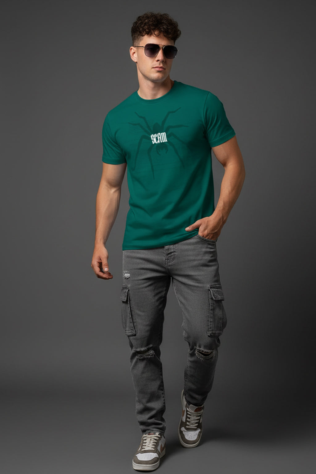 Spider Green Regular Fit Printed T-shirt