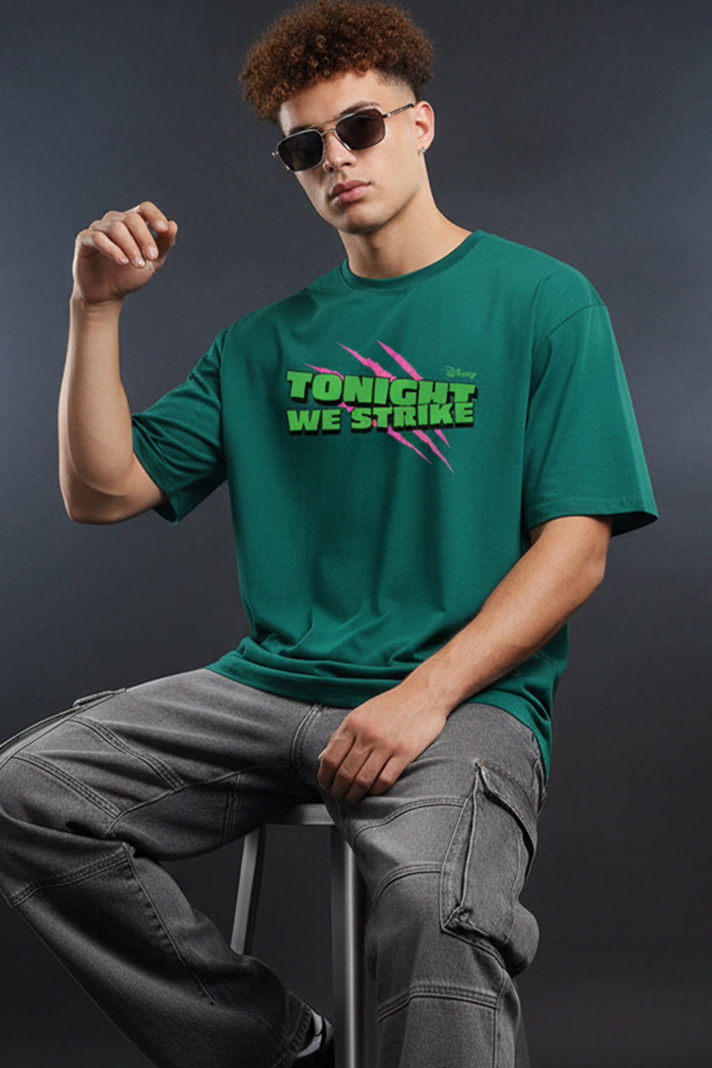 Disney Lion King Bottle Green Oversized Back Graphic Printed T-shirt
