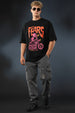 Fears Black Oversized Graphic Printed T-shirt