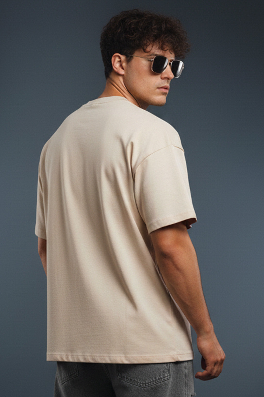 Dope Stuff Beige Oversized Front Graphic Printed T-shirt