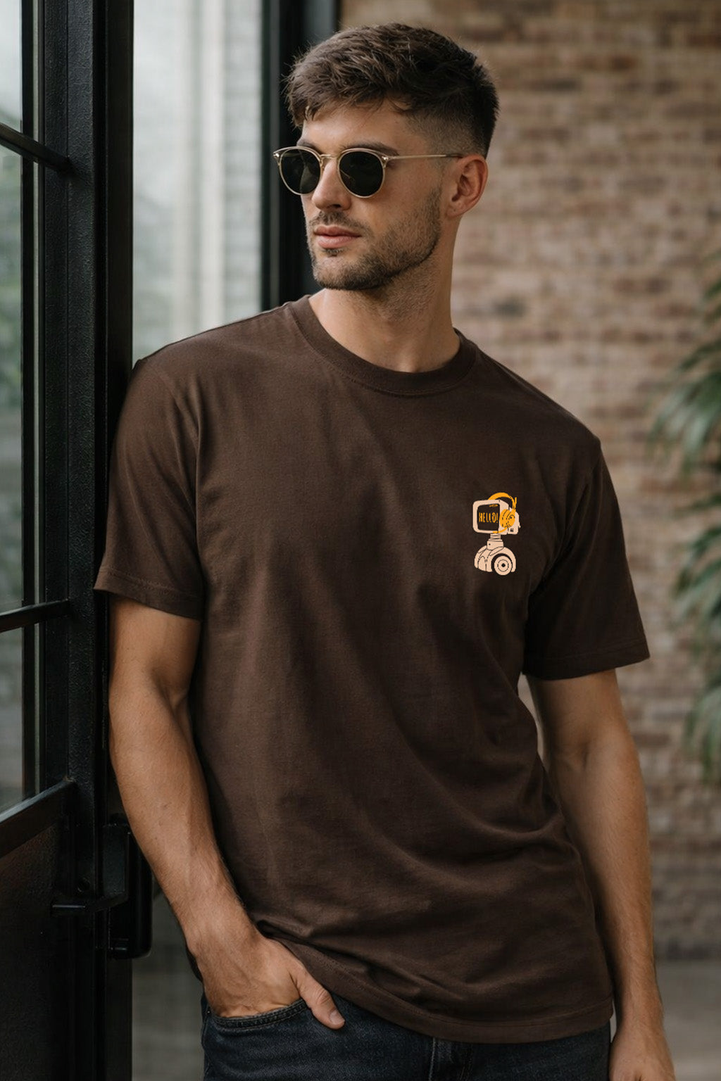 Hello Brown Regular Fit Printed T-shirt