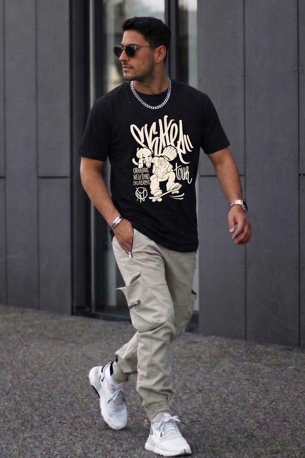 Old School Black Regular Fit Printed T-shirt