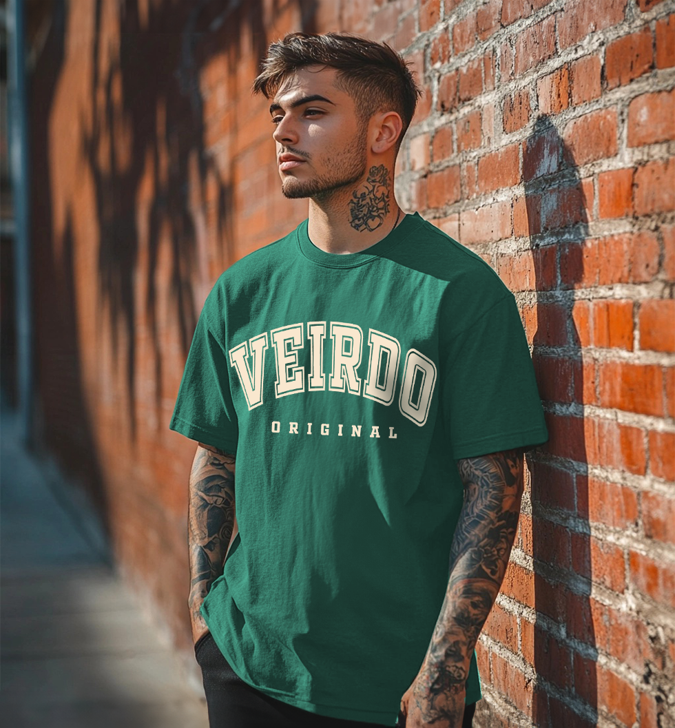 Veirdo Original Green Oversized Typography Brand Printed Tshirt