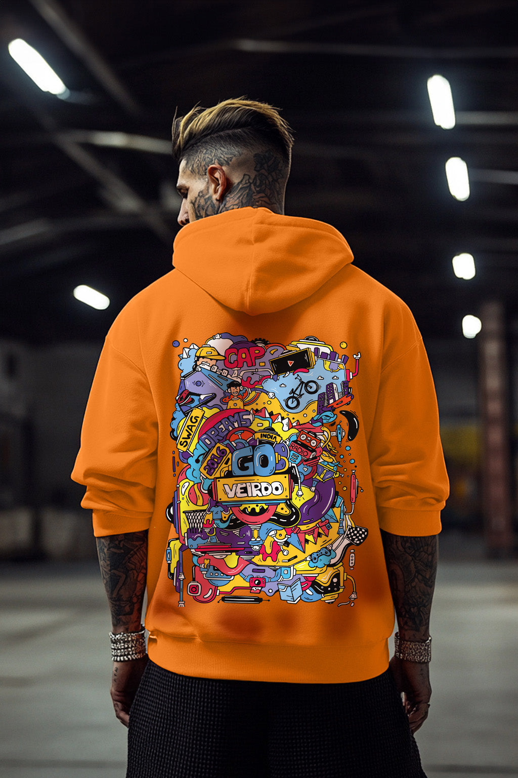 Doodle Orange Back Graphic Printed Hoodie