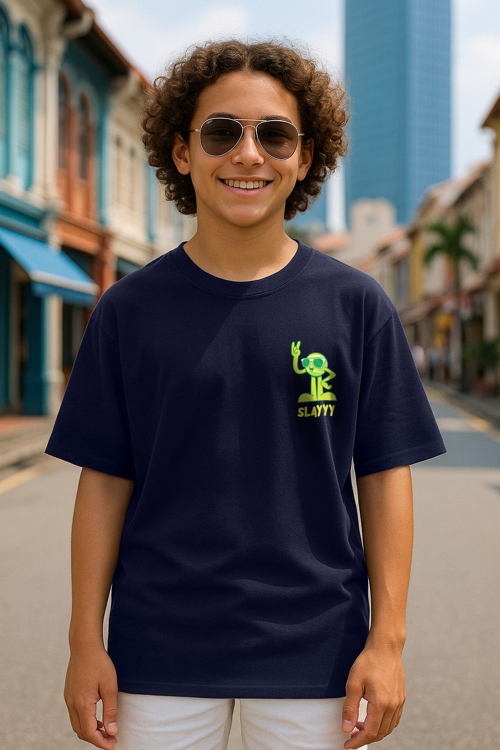 Slay Navy Oversized Graphic Pocket Printed Boys T-shirt