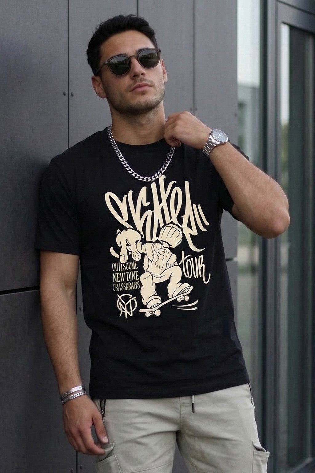 Old School Black Regular Fit Printed T-shirt