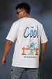 STAY COOL Oversized White Graphic Printed T-shirt