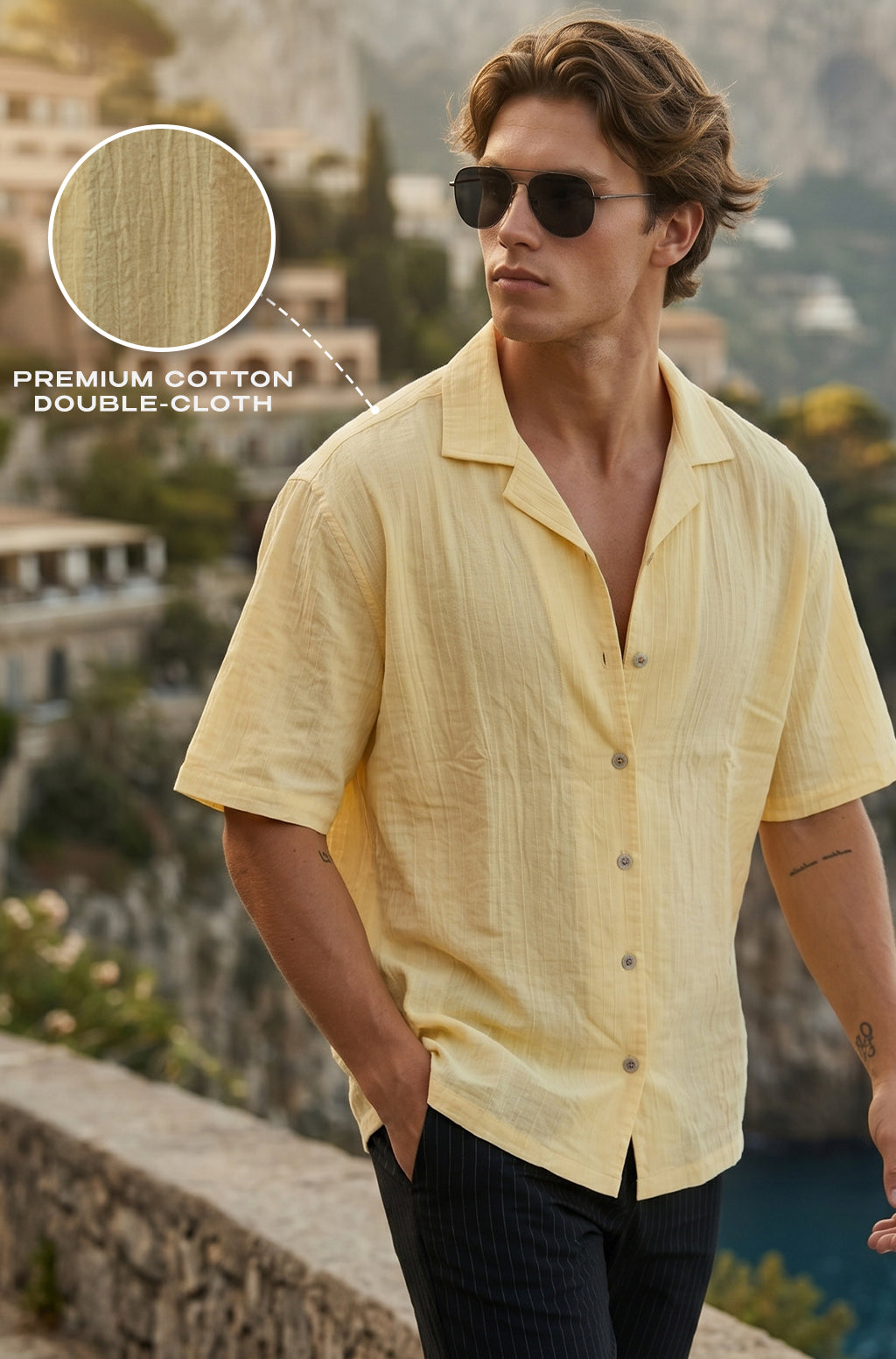 Feather Feel Yellow Oversized Plain Double Layer Exclusive Cotton Shirt