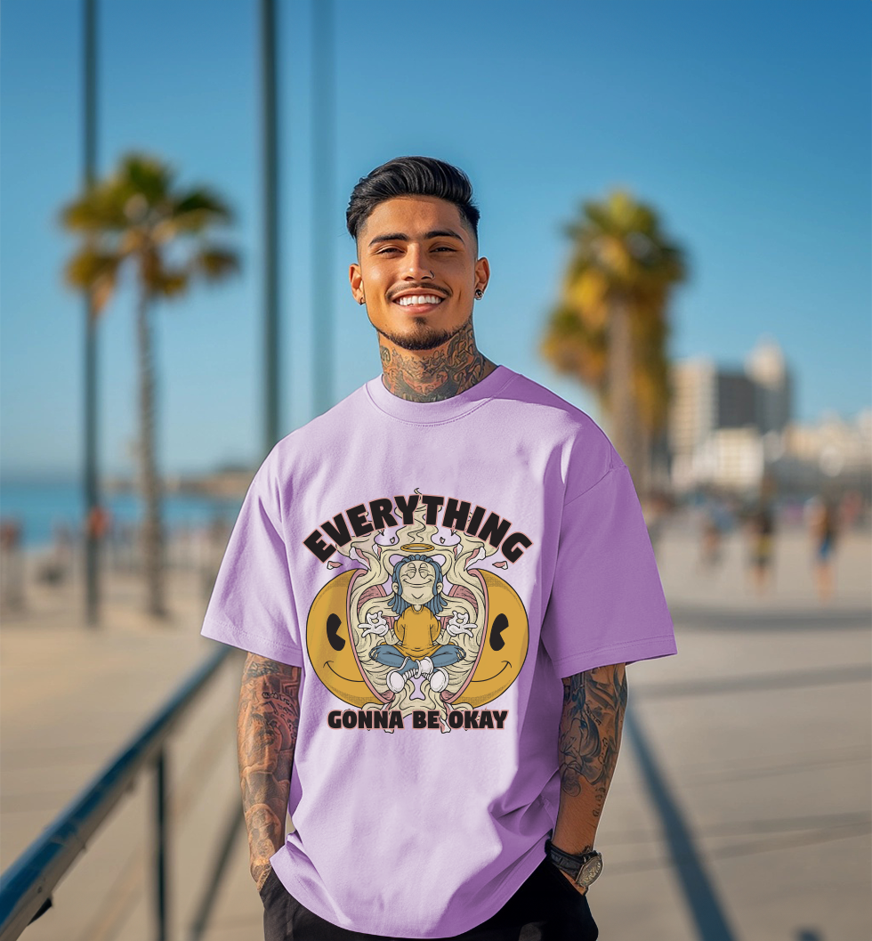 Everything Gonna Be Okay Lilac Oversized Printed Tshirt