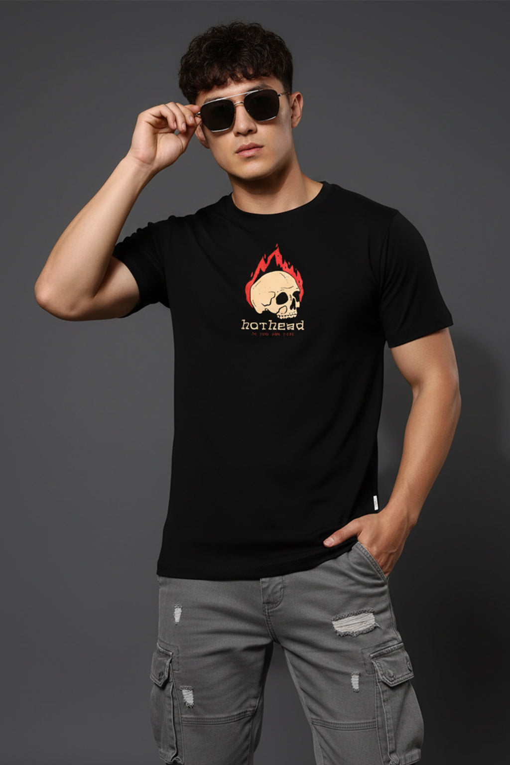 Hot Head Black Regular Fit Printed T-shirt