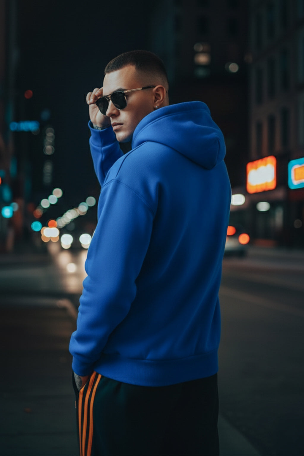 Smile Blue Oversized Pocket Graphic Printed Hoodie