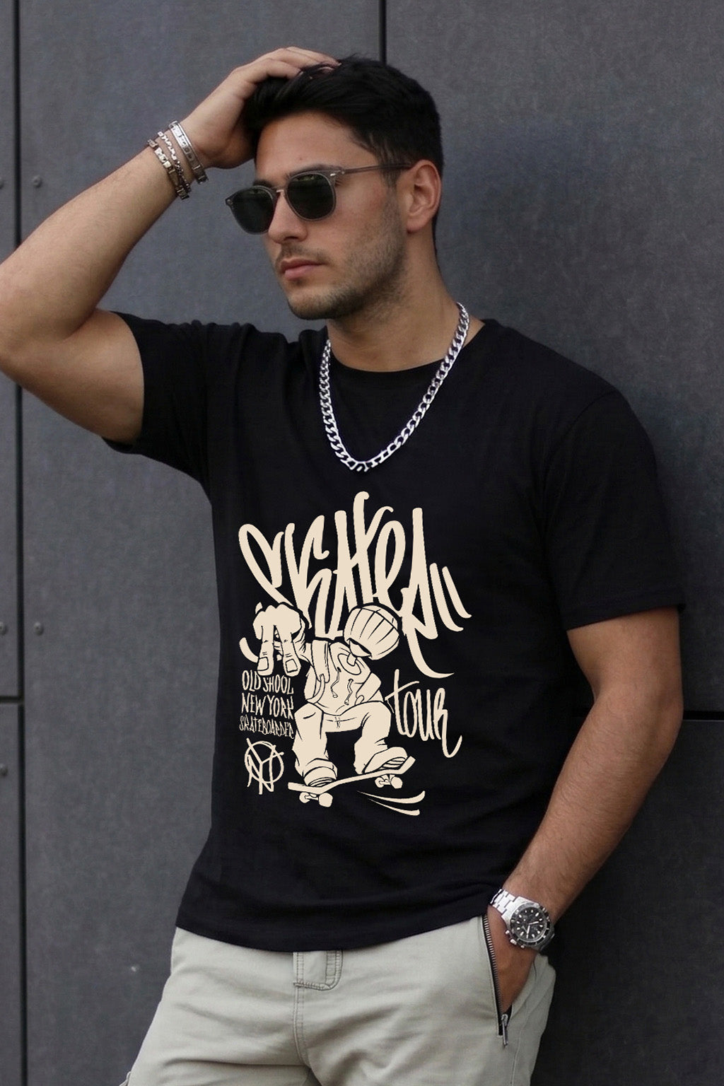 Old School Black Regular Fit Printed T-shirt