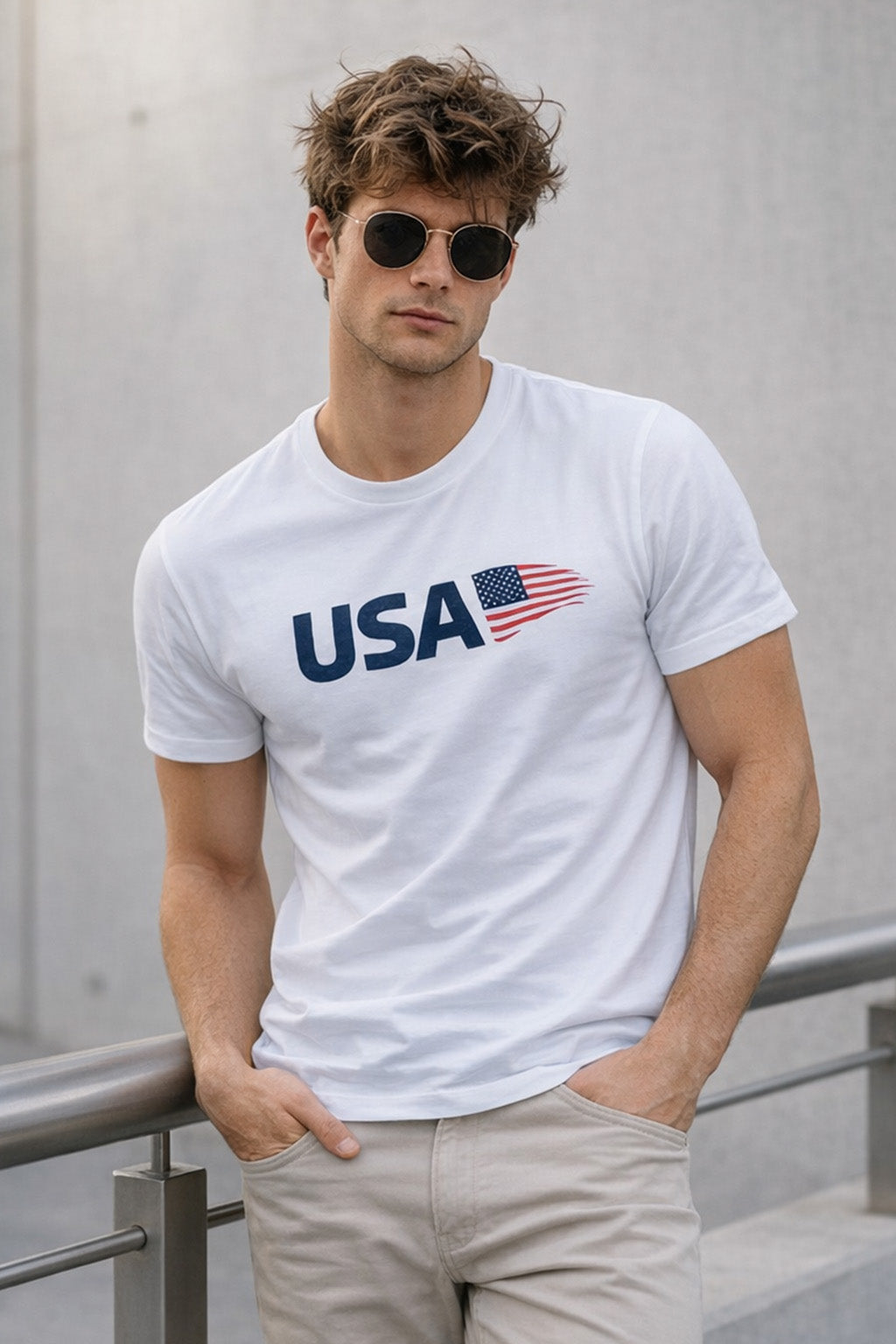 USA White Regular Fit Printed T-shirt