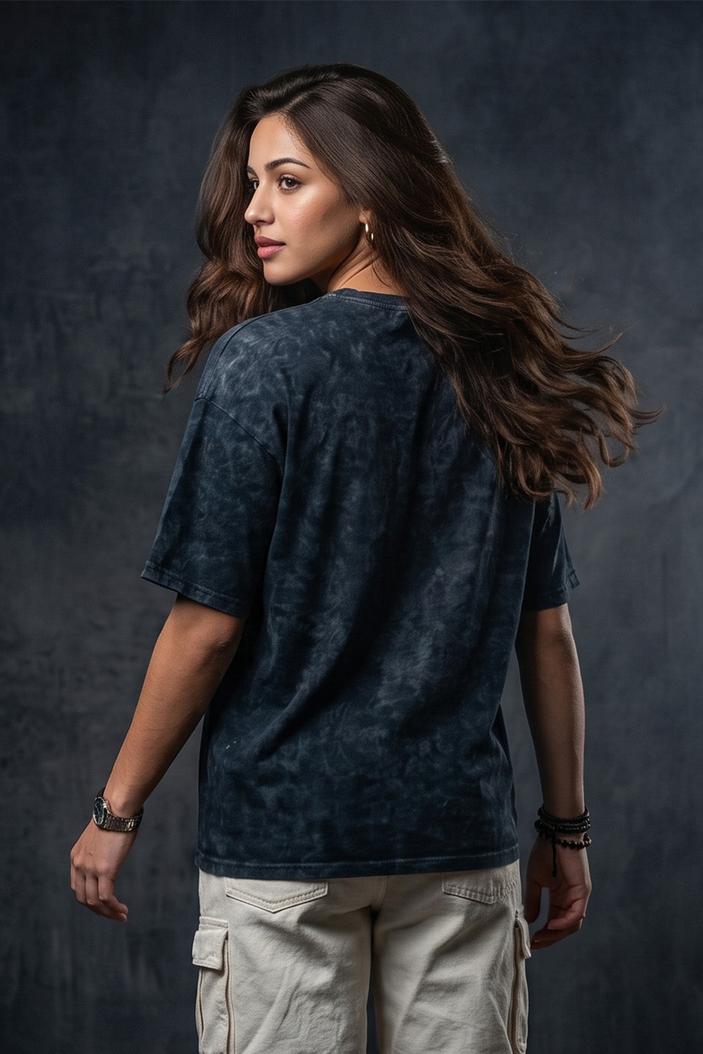 कर्म Navy Acid Washed Printed Exclusive T-shirt Epic Collection