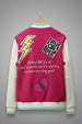 Purple Front Graphic Printed Varsity Jacket