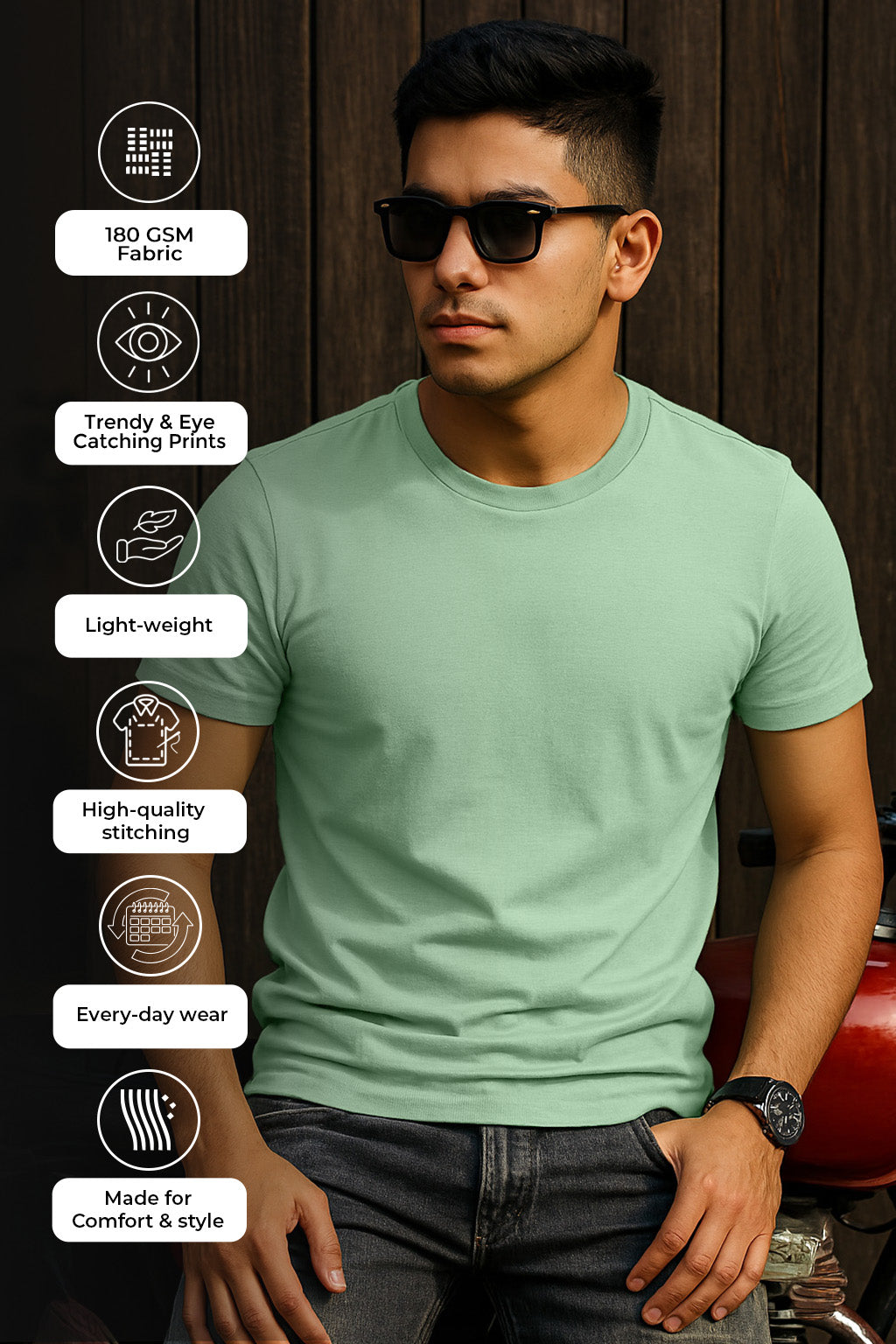 Fog Green Plain Regular Fit Tshirt