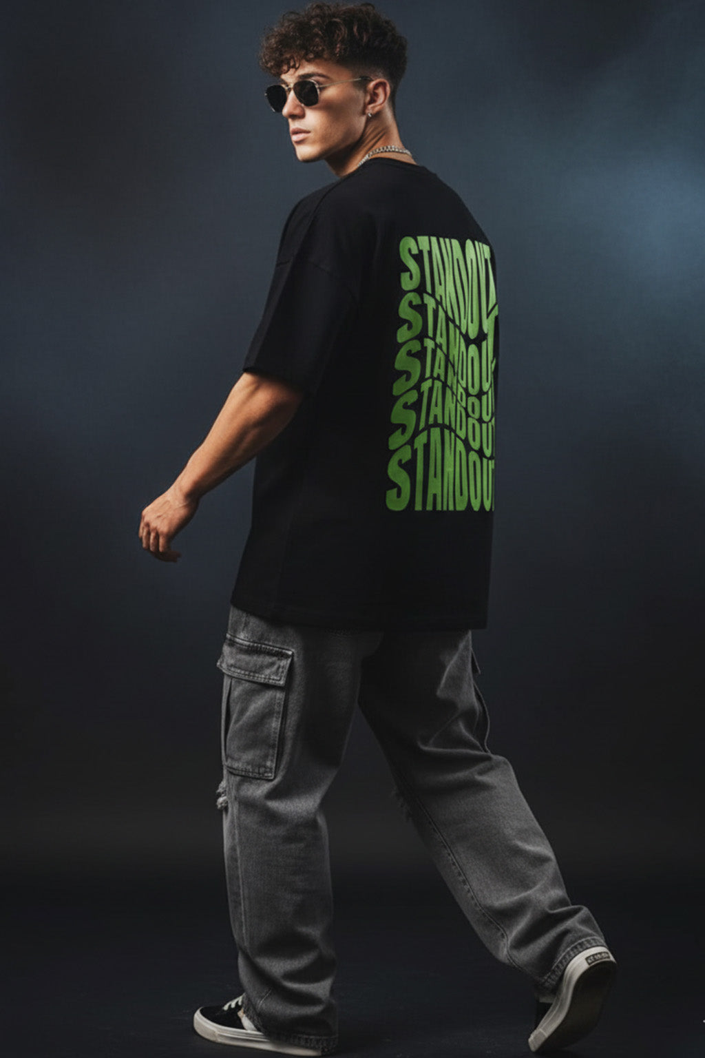 Stand Out Black Oversized Back Graphic Printed T-shirt