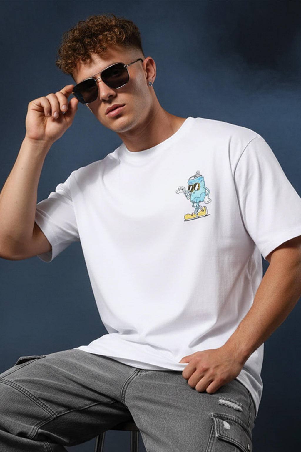 STAY COOL Oversized White Graphic Printed T-shirt