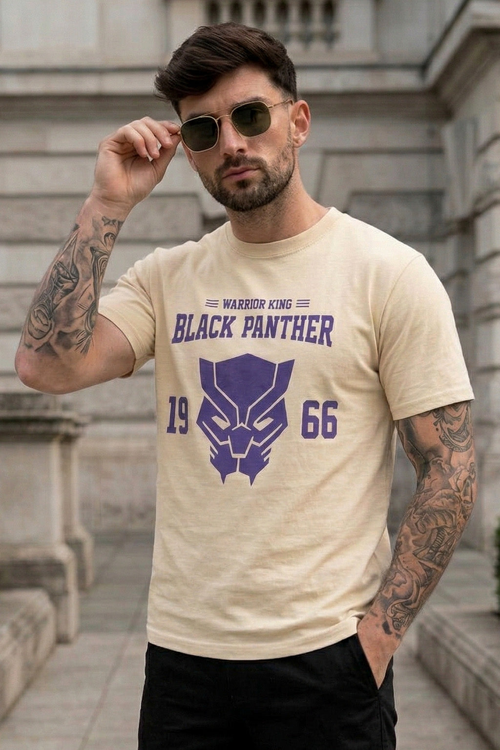 Black Panther Swanwhite Regular Fit Printed T-shirt