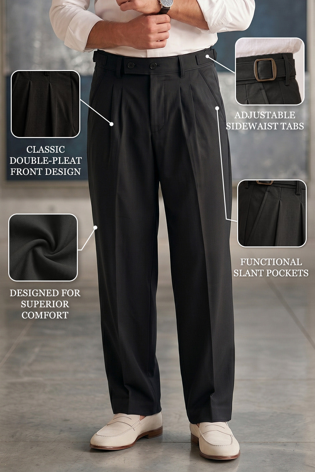 Black Tailored High-Waist Adjustable Weist Korean Pant