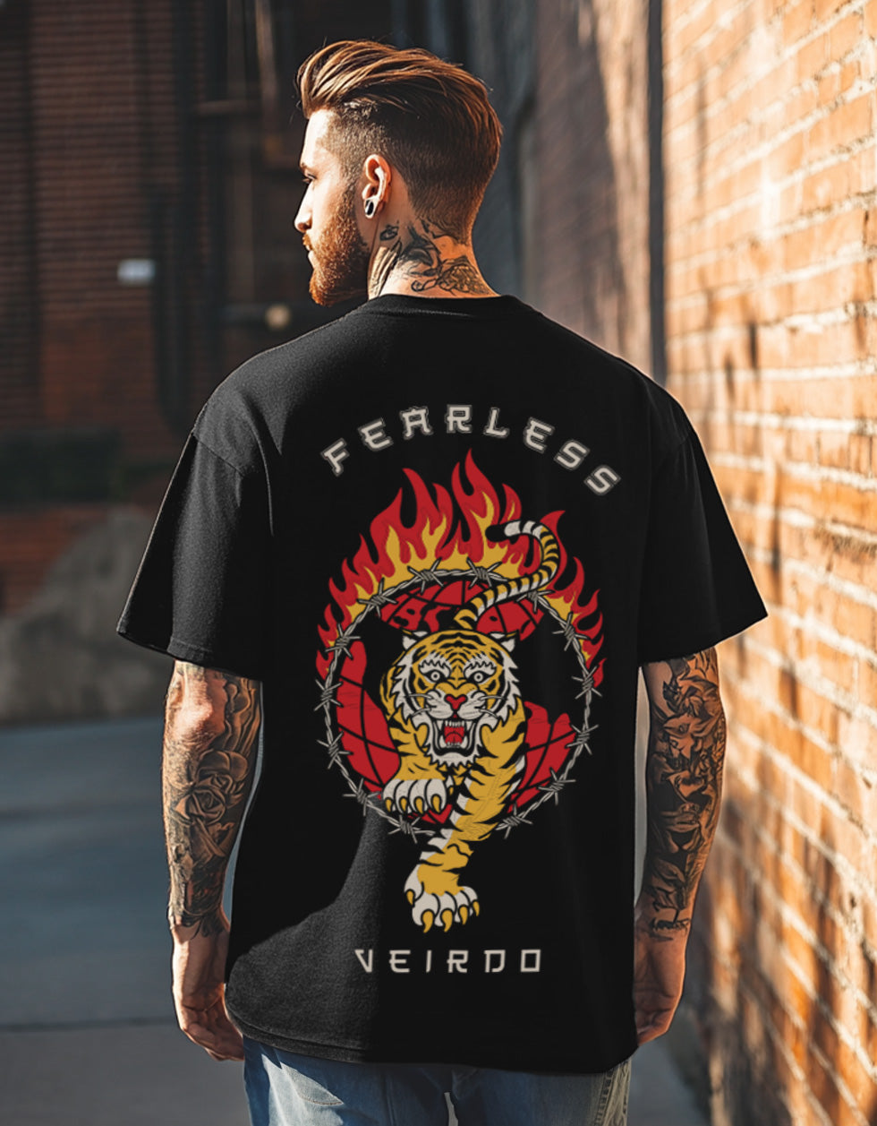 Fearless Black Oversized Back Graphic Printed Tshirt