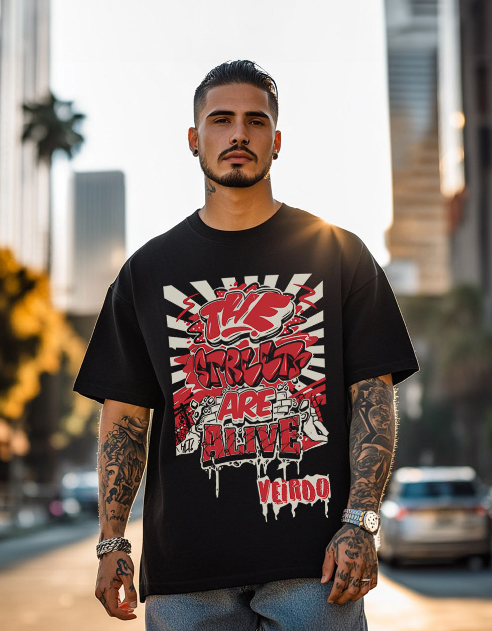 Streets Are Alive Black Oversized Tshirt