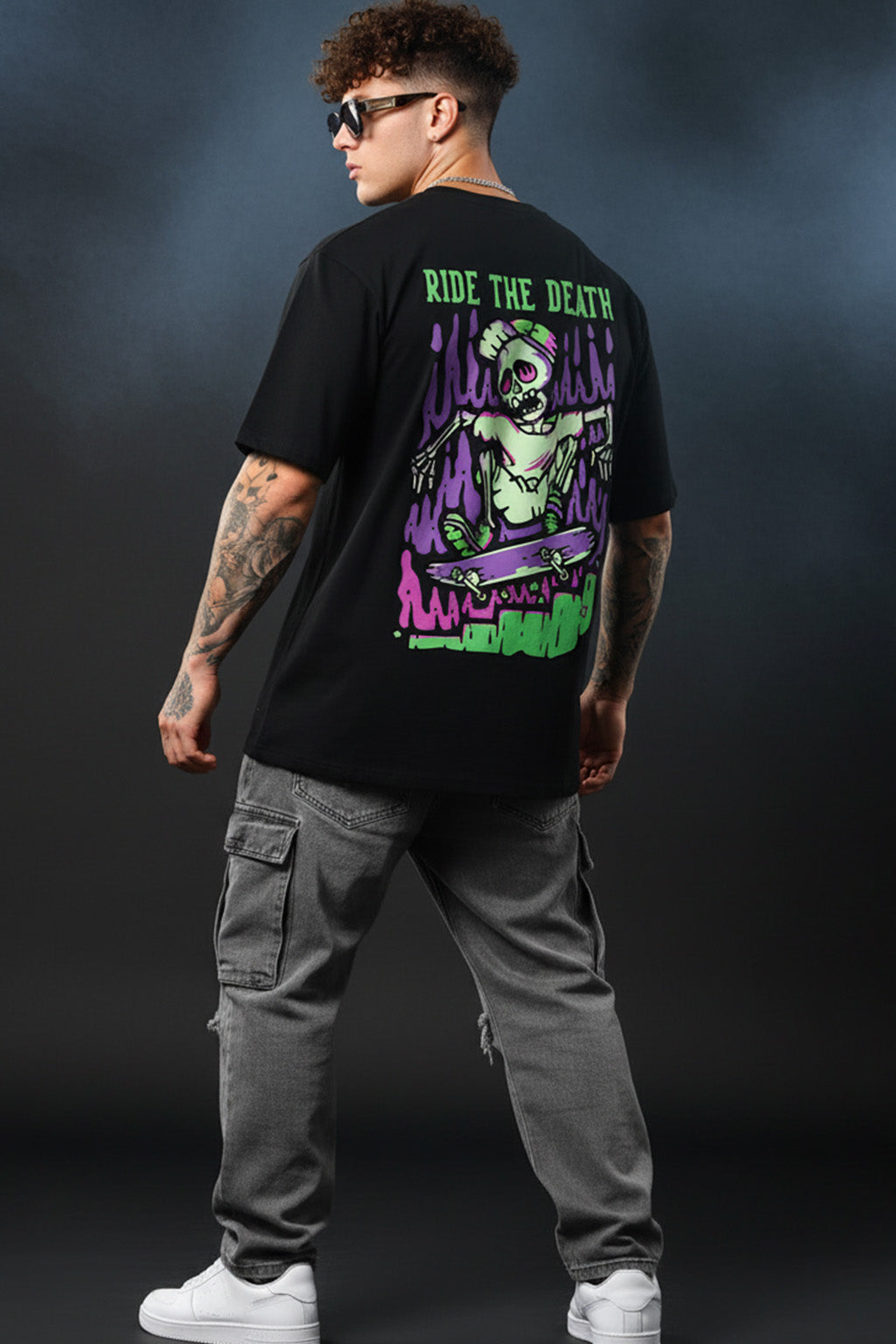 Ride The Death Black Oversized Graphic Printed T-shirt