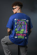 Freaky Head Blue Oversized Back Graphic Printed T-shirt