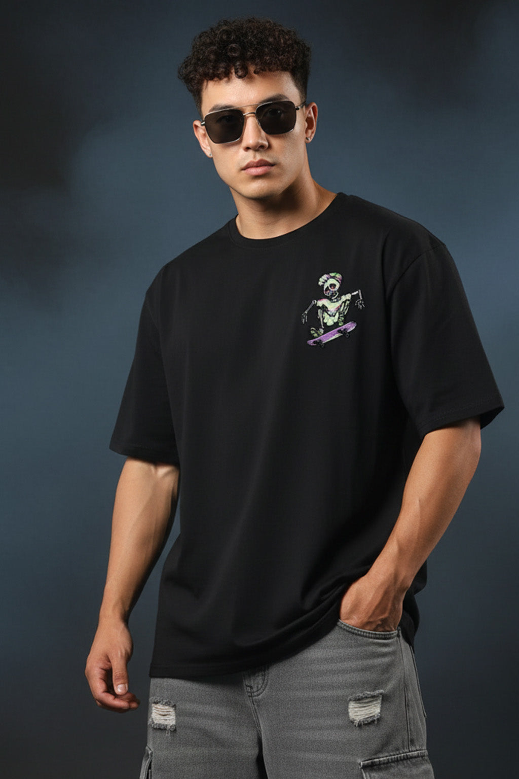 Ride The Death Black Oversized Graphic Printed T-shirt