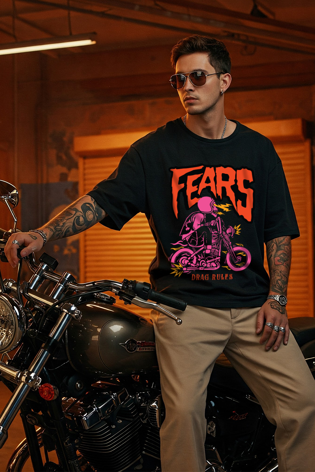 Fears Black Oversized Graphic Printed T-shirt