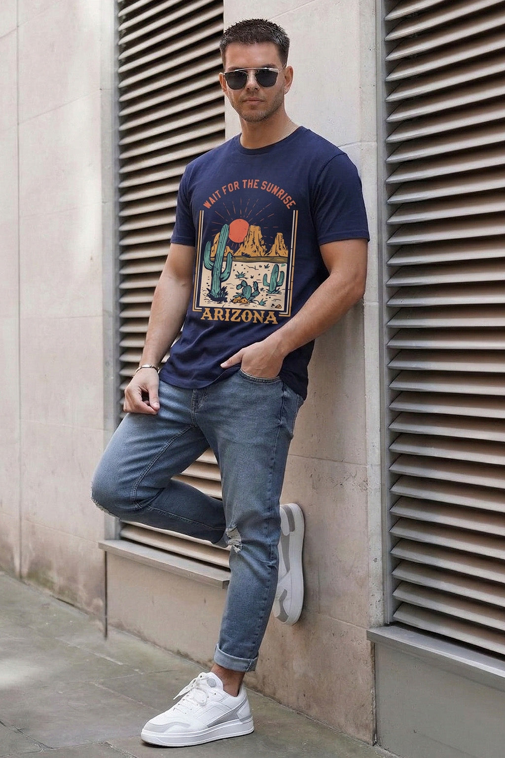 Arizona Navy Regular Fit Printed T-shirt