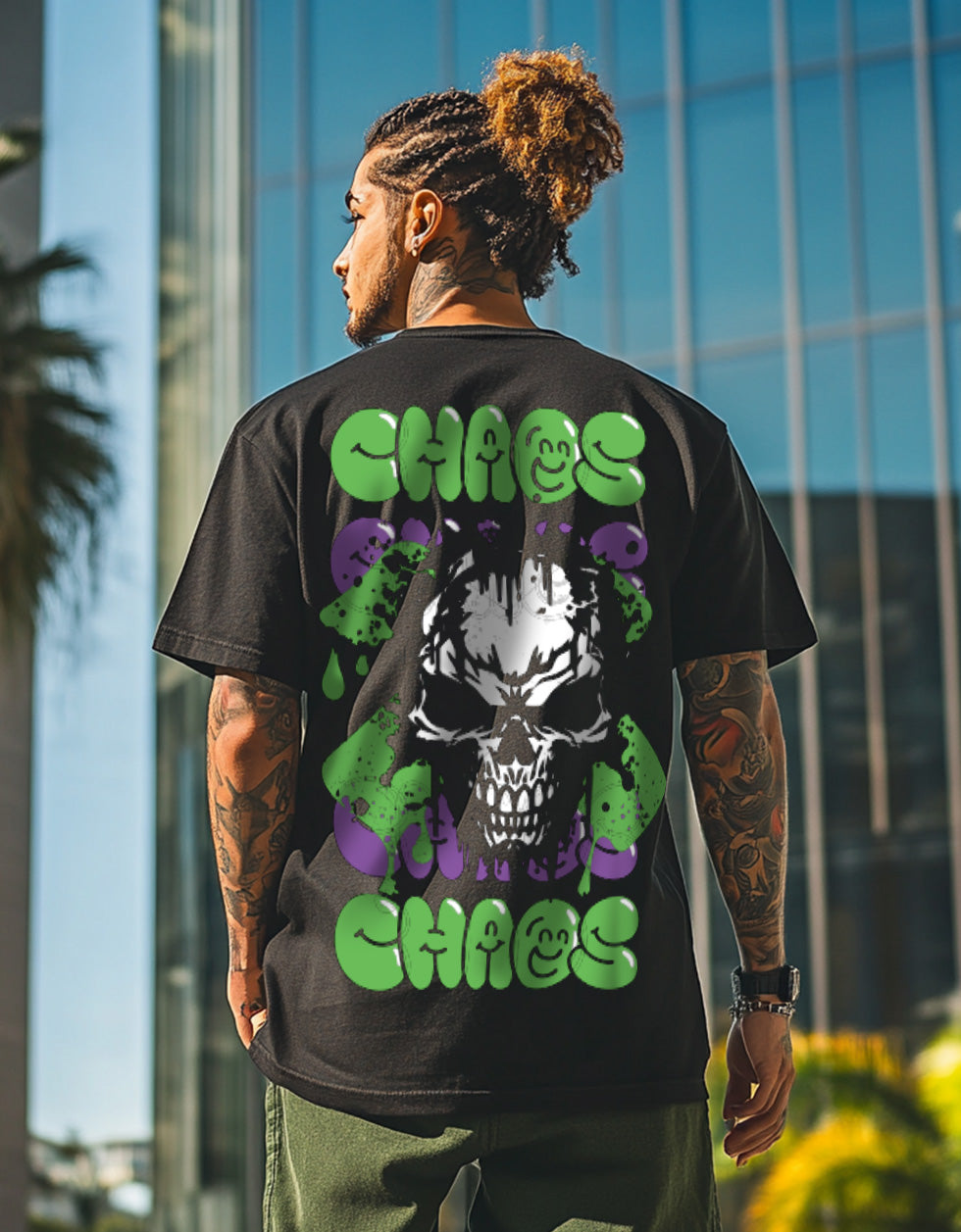 CHAOS Oversized Black Graphic Back Printed Tshirt