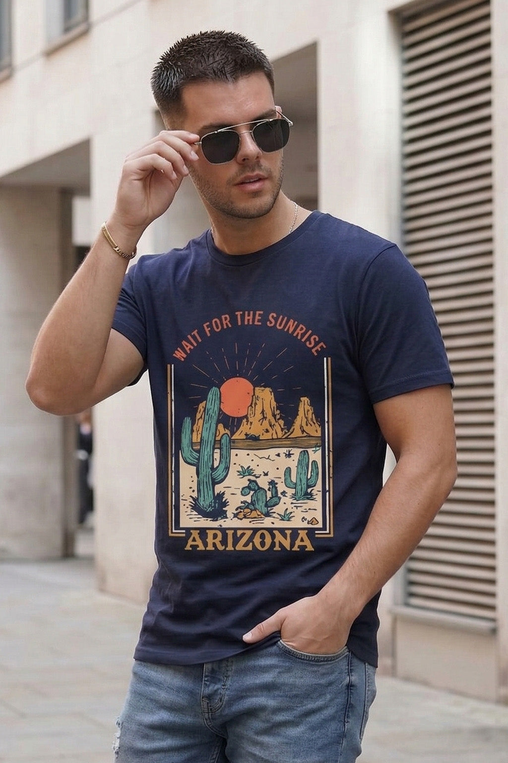 Arizona Navy Regular Fit Printed T-shirt