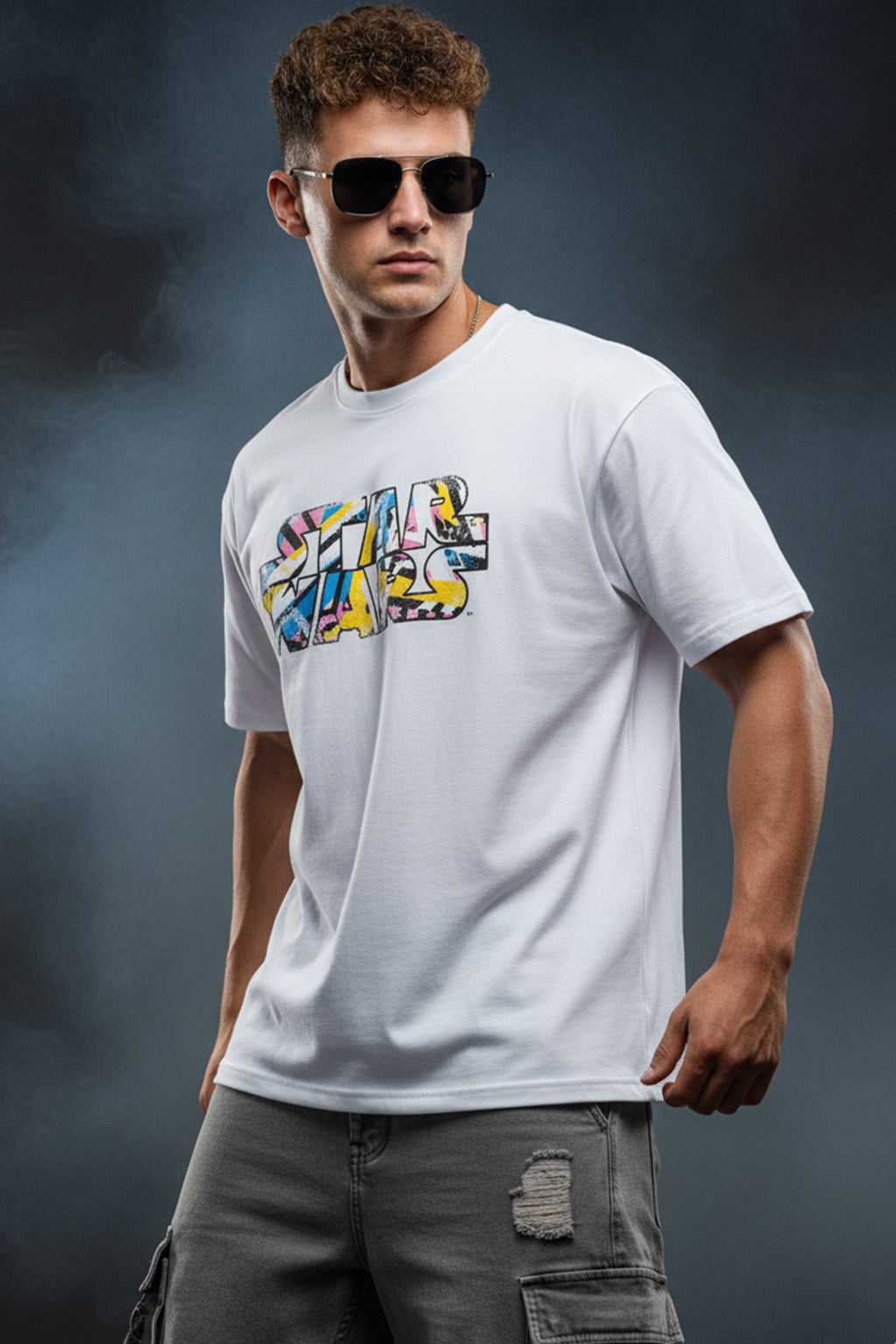 Star Wars White Oversized Back Graphic Printed T-shirt
