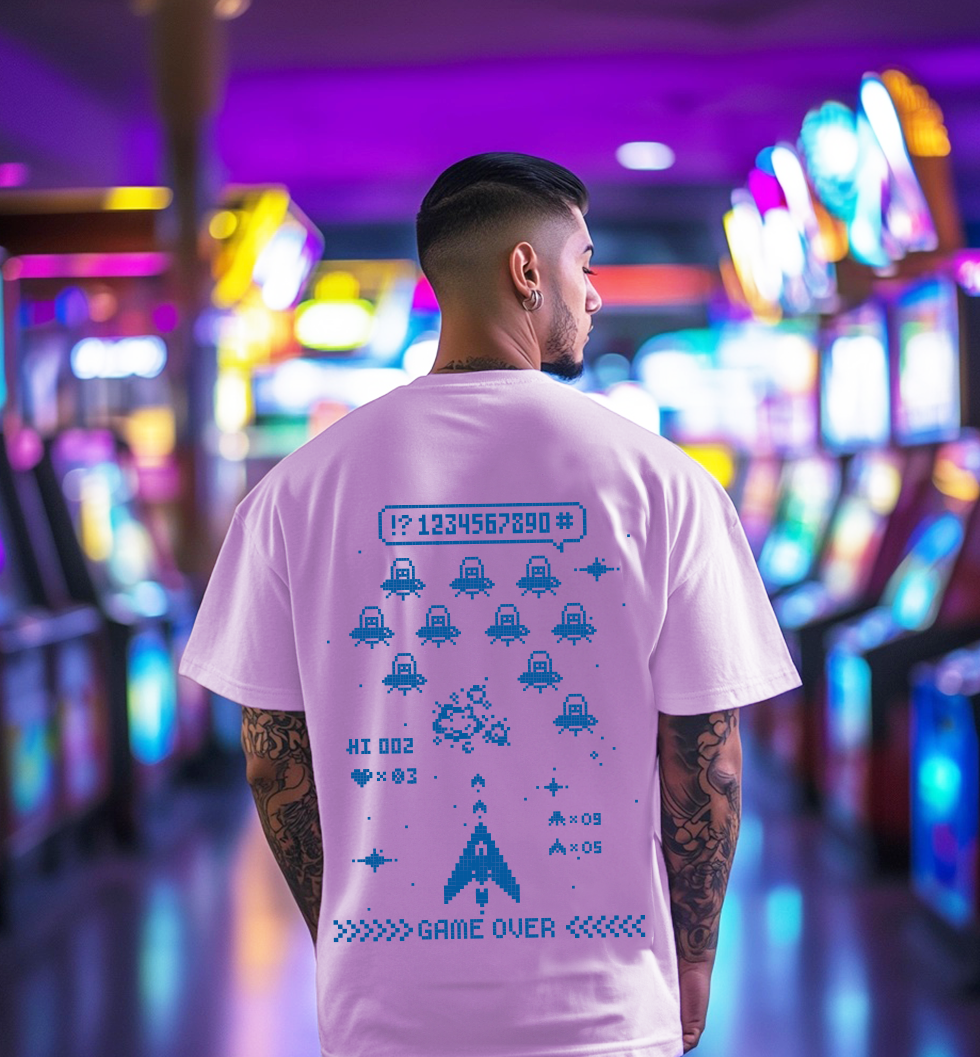 Game Over Lilac Oversized Printed Tshirt