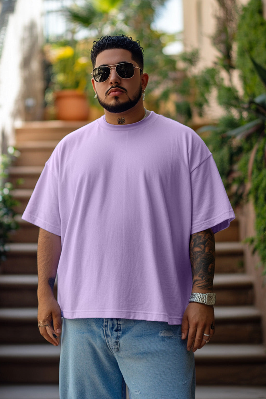 Lilac Solid Oversized Plus Size T-shirt