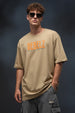 Rebelz Beige Oversized Graphic Printed T-shirt