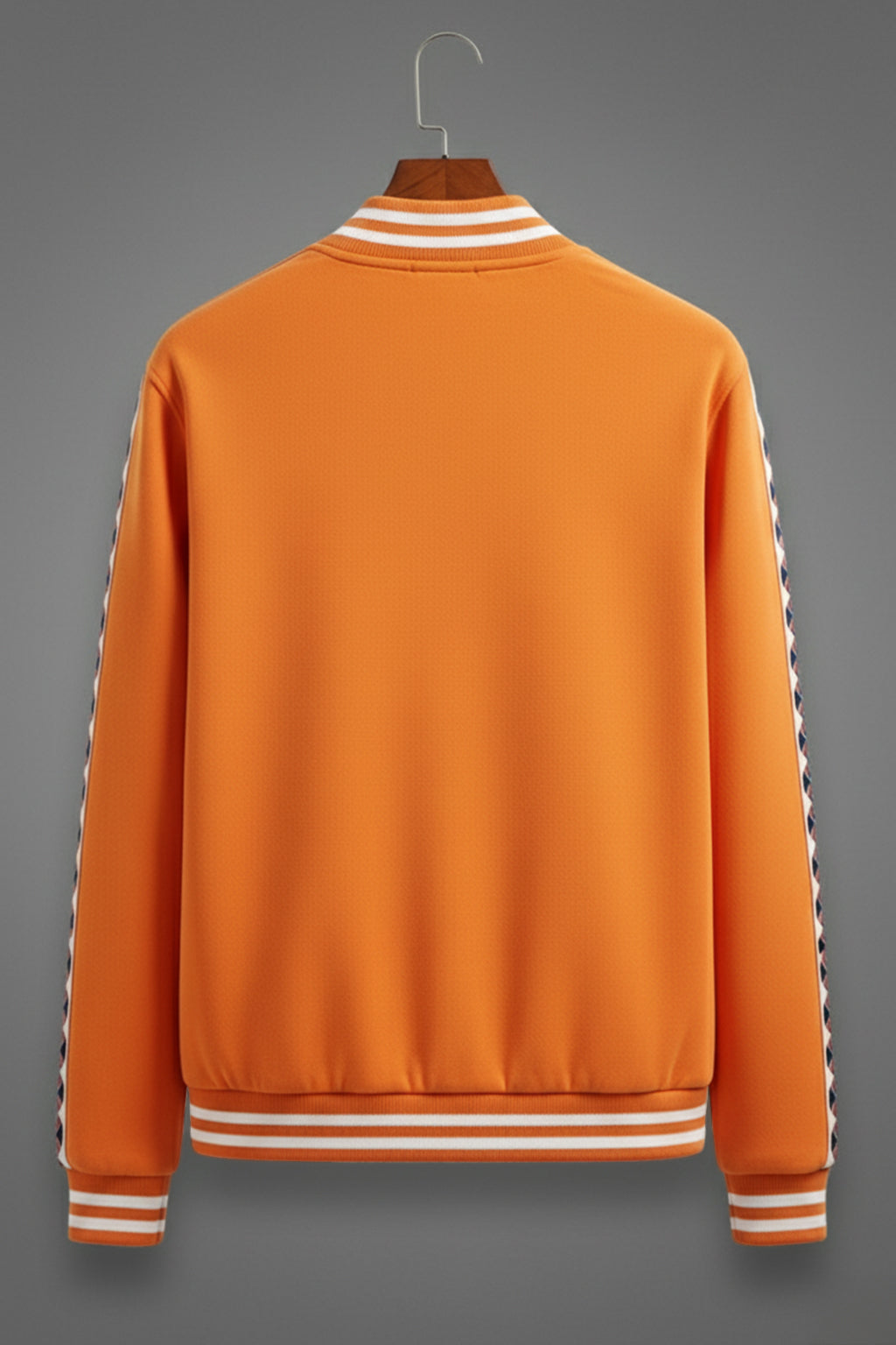 Orange Pocket Typographic Printed Varsity Jacket