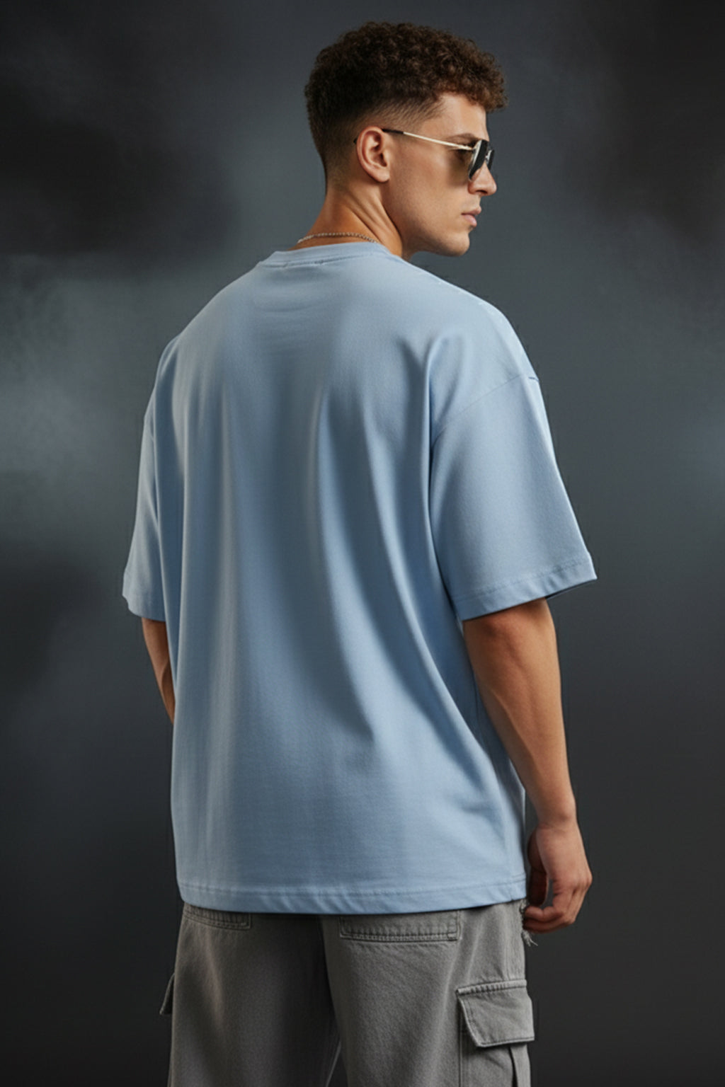 Smile Blue Oversized Chest Graphic Printed T-shirt