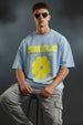 Smile Blue Oversized Chest Graphic Printed T-shirt