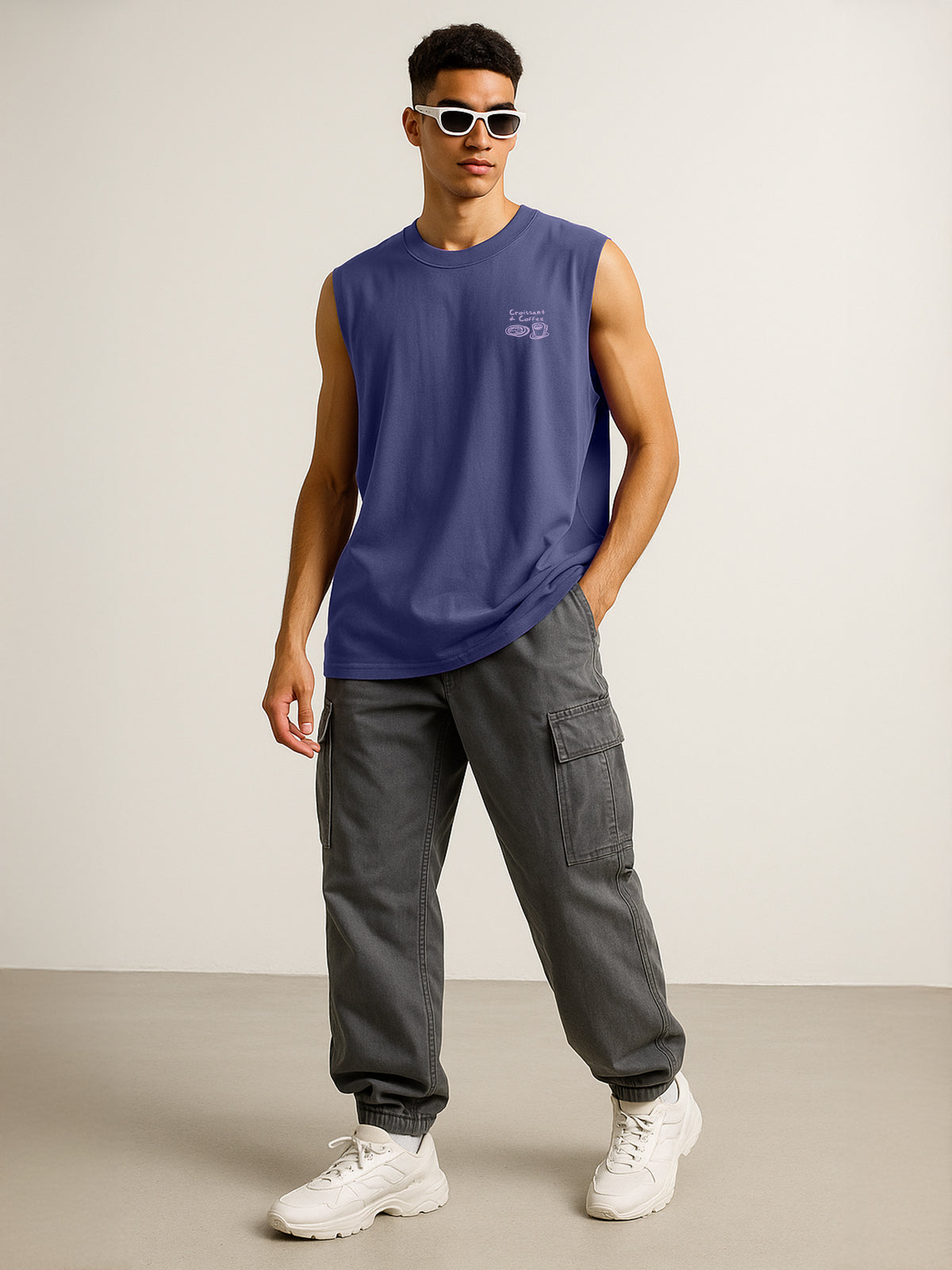 Street Cafe Skipper Blue Oversized Printed Vest